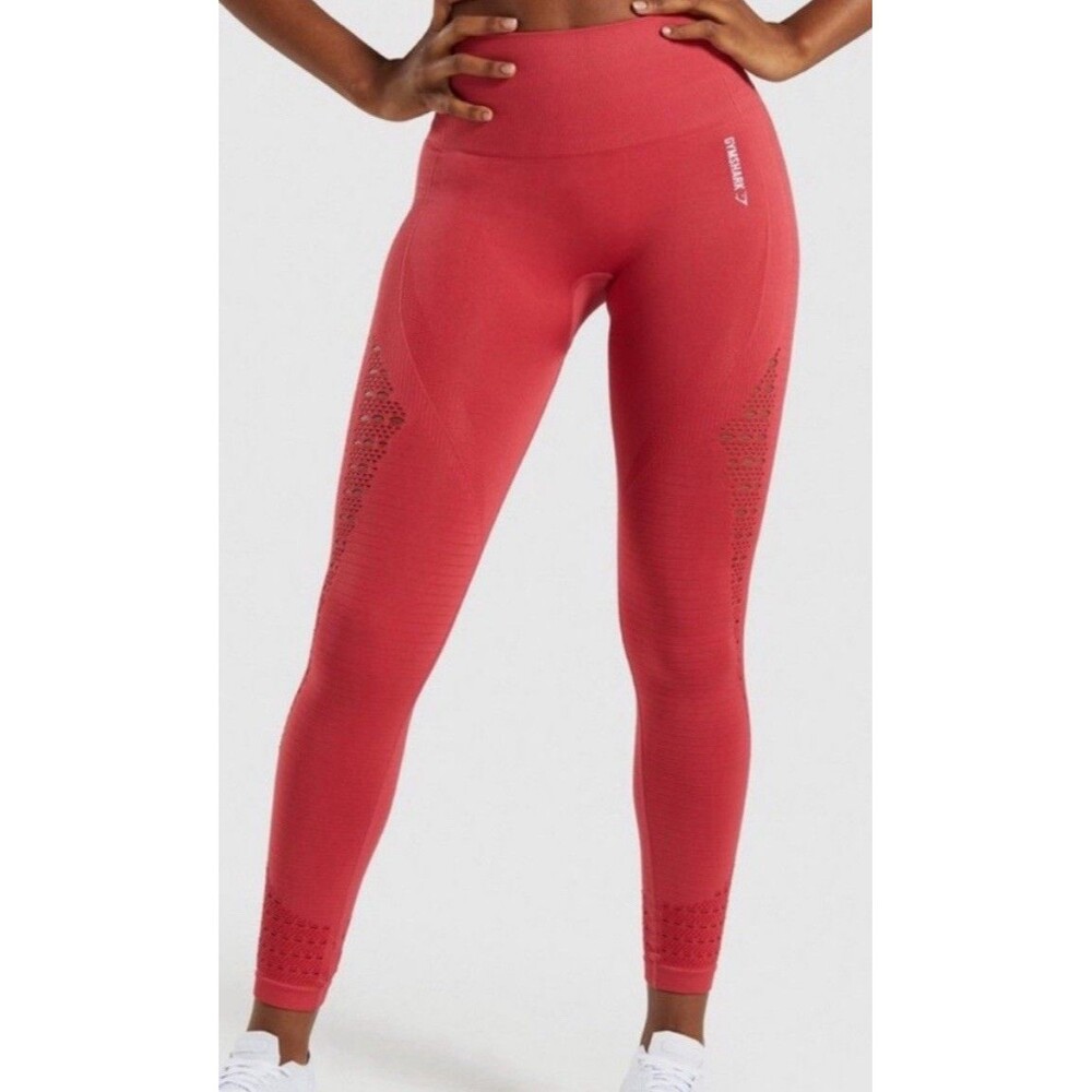 Gymshark Women's Red Cropped Energy Vital Seamless Laser Cutout Leggings Medium